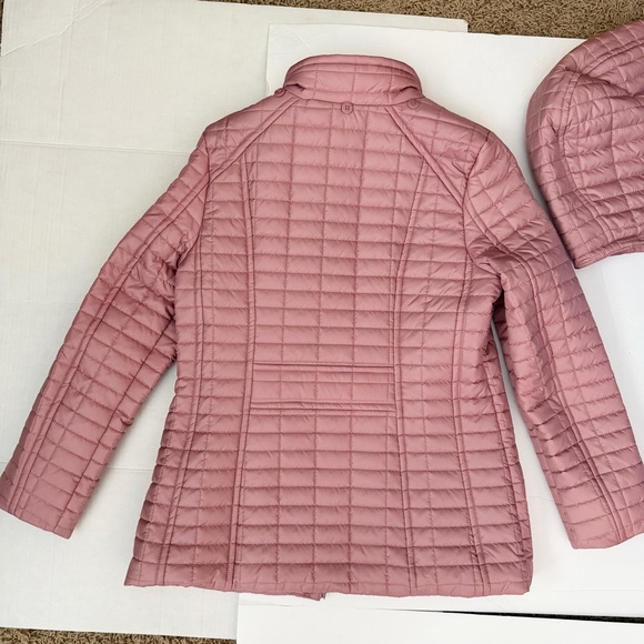 London Fog Hooded Box Quilt Puffer Coat Hooded Pink Size SP NWOT Beautiful - Picture 3 of 9